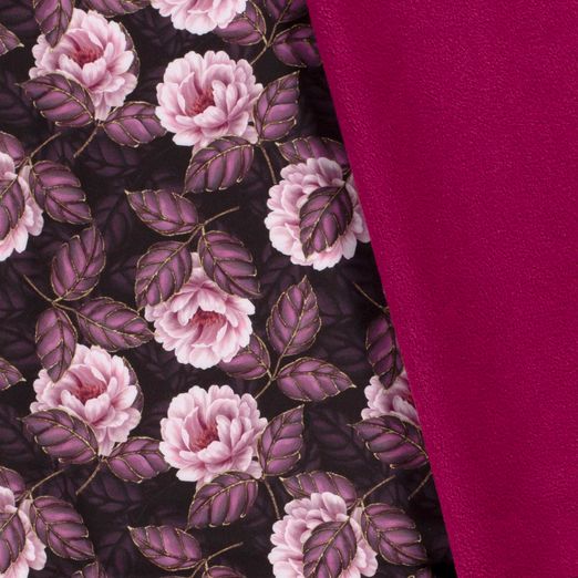 Softshell Pfingstrosen und Blätter Rose/Aubergine Digital Softshell Pfingstrosen und Blätter Rose/Aubergine Digital