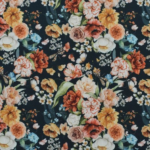 Softshell Wildrosen und Blumen auf Schwarz Digital Softshell Wildrosen und Blumen auf Schwarz Digital