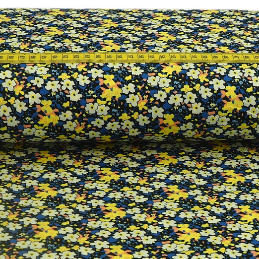 Baumwolle Blumen Hannerl Gelb/Royalblau