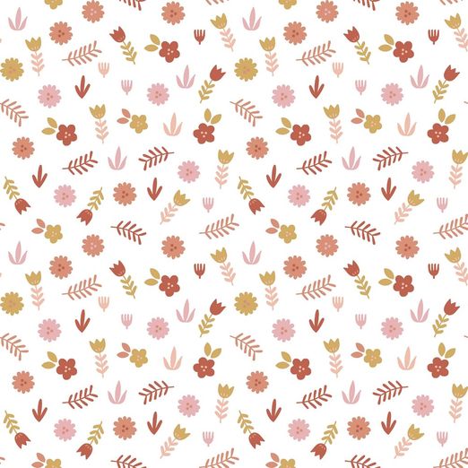 Baumwolle Tulpen & Blumen auf Weiß