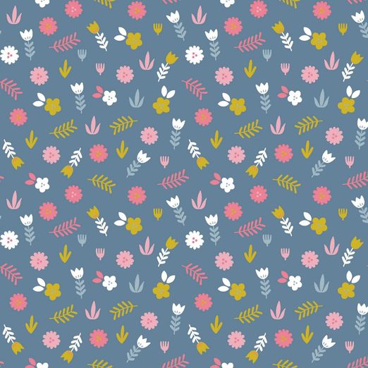 Baumwolle Tulpen & Blumen auf Hellem Rauchblau