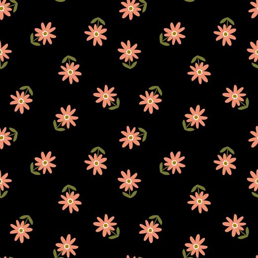 Baumwolle Blumen Nathalie auf Schwarz