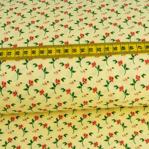 Baumwolle Kleine Rosen auf Hellgelb