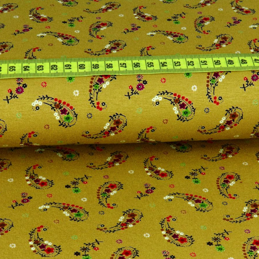 Viskose Jersey Paisley Blumen Senfgelb