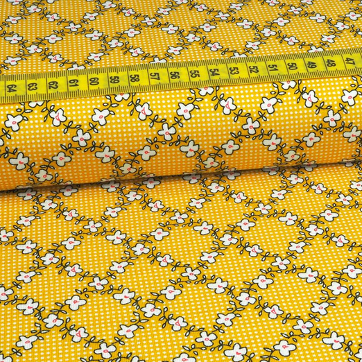 Viskose Jersey Blumenrauten Senfgelb