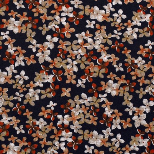 Romanit Jersey Blutorange Blüten auf Dunkelblau