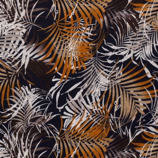 Romanit Jersey Braune Palmenblätter auf Dunkelblau