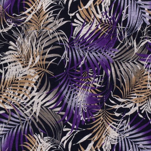 Romanit Jersey Lila Palmenblätter auf Dunkelblau