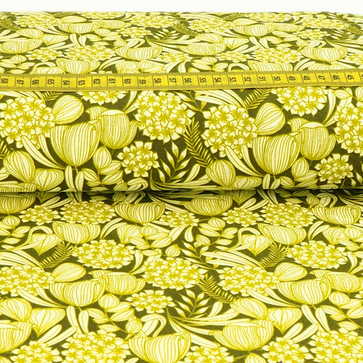 Baumwolle Blüten & Knospen Kiwi auf Khaki