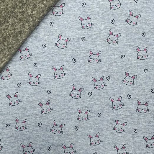 Alpenfleece Rabbits in Love auf Blau Meliert