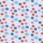 Jersey Dreifarbige Blumen auf Hellblau