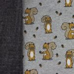 Alpenfleece Eichhörnchen und Eicheln auf Grau Meliert Alpenfleece Eichhörnchen und Eicheln auf Grau Meliert