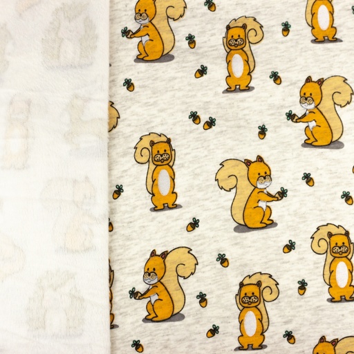 Alpenfleece Eichhörnchen und Eicheln auf Creme Meliert