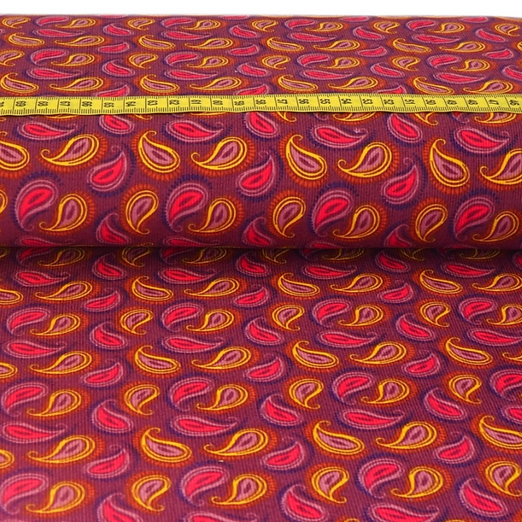 Feincord Paisley Weinrot