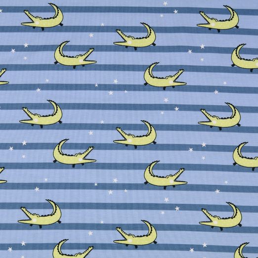 Jersey Krokodile & Sterne auf Streifen Hellblau/Rauchblau Jersey Krokodile & Sterne auf Streifen Hellblau/Rauchblau