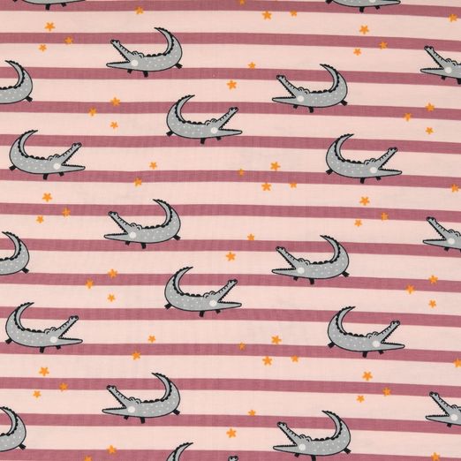 Jersey Krokodile & Sterne auf Streifen Hellrosa/Altrosa