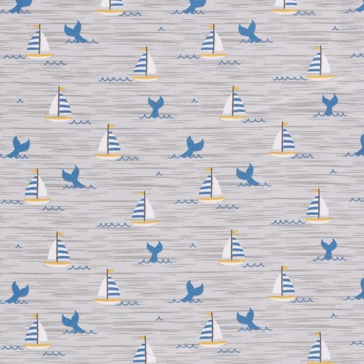 Jersey Segelboot & Wal auf Hellgrau