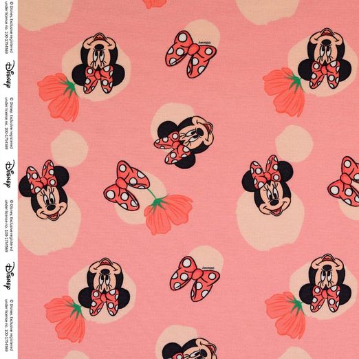 Jersey Minnie Mouse mit Blume Apricot Lizenz Digital Jersey Minnie Mouse mit Blume Apricot Lizenz Digital
