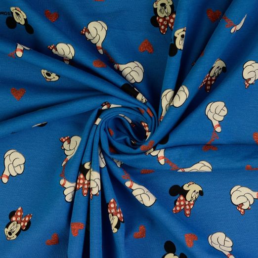 Jersey GLITZER Mickey & Minnie Mouse LOVE auf Blau Lizenz Digital Jersey GLITZER Mickey & Minnie Mouse LOVE auf Blau Lizenz Digital