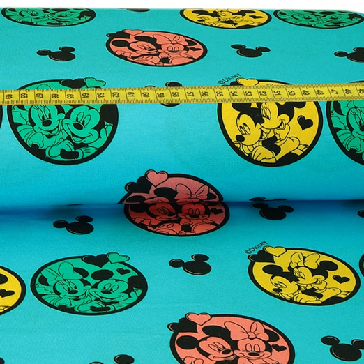 Jersey Minnie & Mickey Mouse Porträts Hellblau Lizenz Digital Jersey Minnie & Mickey Mouse Porträts Hellblau Lizenz Digital