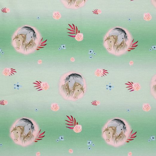 Jersey Pferdeportraits auf Hellgrün Digital Jersey Pferdeportraits auf Hellgrün Digital