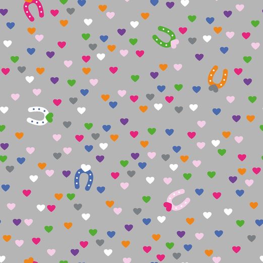 Jersey Herzen & Hufeisen auf Hellgrau Jersey Herzen & Hufeisen auf Hellgrau