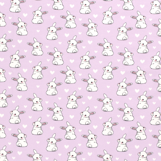 Jersey Süßes Häschen & Herzen auf Flieder