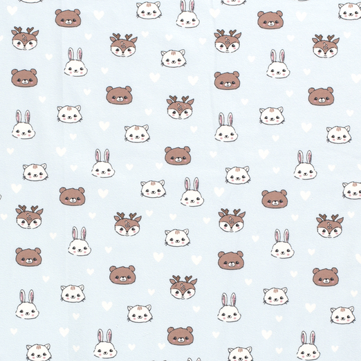 Jersey Süße Tiergesichter & Herzen auf Hellblau