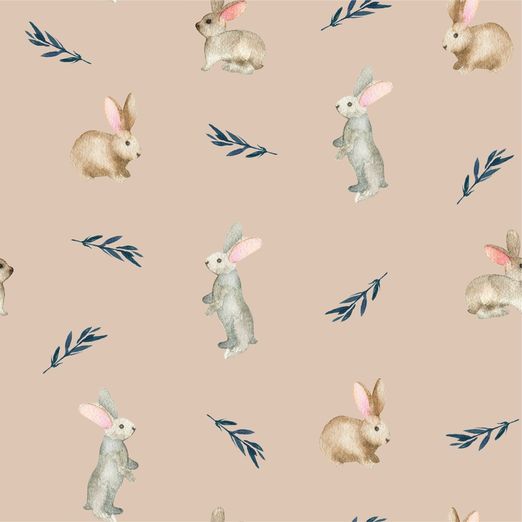 Jersey Häschen & Gräser auf Hellbeige Digital