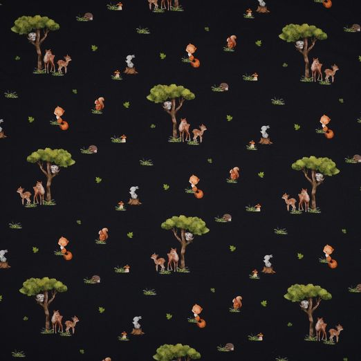 Jersey Süße Waldtierchen auf Dunkelblau Digital