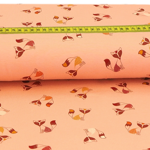 Jersey Bunte Füchschen auf Altrosa Jersey Bunte Füchschen auf Altrosa