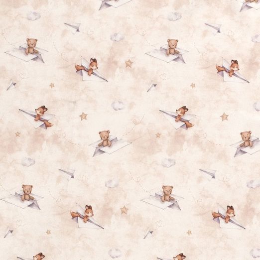 Jersey Süße Tiere im Papierflieger auf Creme Digital Jersey Süße Tiere im Papierflieger auf Creme Digital
