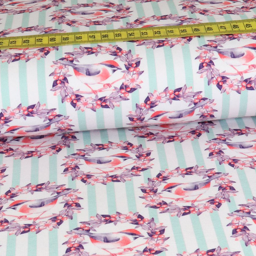Jersey Flower Birds Streifen Mint Jersey Flower Birds Streifen Mint