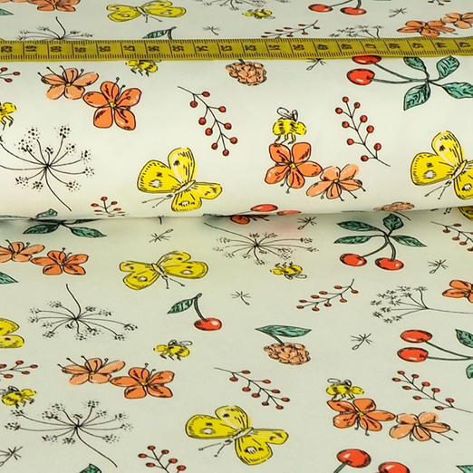 Jersey Früchte & Schmetterlinge auf Weiß Jersey Früchte & Schmetterlinge auf Weiß