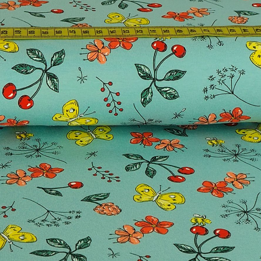 Jersey Früchte & Schmetterlinge auf Mint Jersey Früchte & Schmetterlinge auf Mint