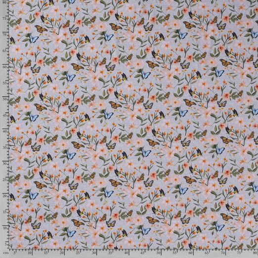 Jersey Schmetterlinge in den Blumen Hellgrau Meliert Digital Jersey Schmetterlinge in den Blumen Hellgrau Meliert Digital