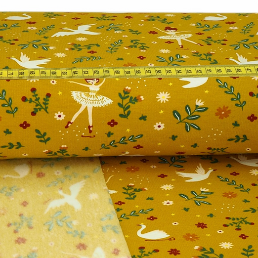 Soft Sweat Ballerina & Schwäne auf Senfgelb BIO