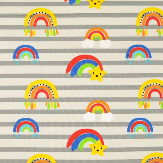 Ganzjahressweat Bunte Regenbögen auf Streifen Grau/Hellgrau Ganzjahressweat Bunte Regenbögen auf Streifen Grau/Hellgrau