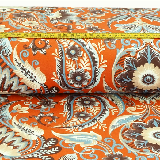 Canvas Orientalische Blumen auf Blutorange