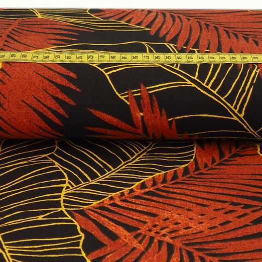 Canvas Big Leaves Senfgelb/Blutorange auf Dunkelbraun Überbreite