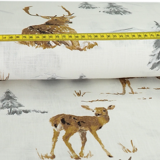 Dekostoff Leinen Hirsche auf Creme