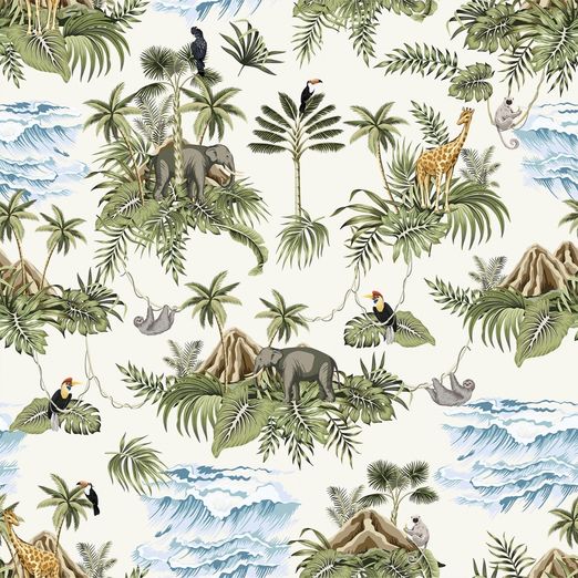 Jersey Tiere & Berge auf Cremeweiß Digital Jersey Tiere & Berge auf Cremeweiß Digital