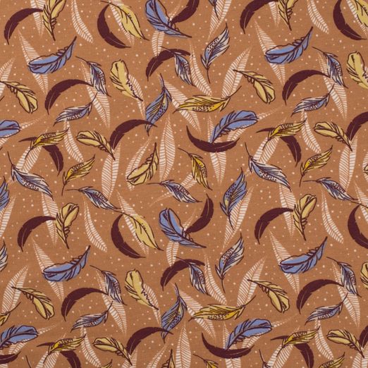 Jersey Feathers & Leaves auf Braun BIO Jersey Feathers & Leaves auf Braun BIO
