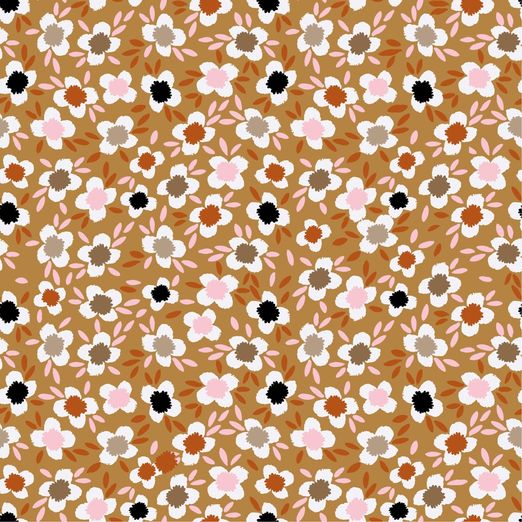 Jersey Blümchen Ella auf Dunklem Senfgelb Jersey Blümchen Ella auf Dunklem Senfgelb