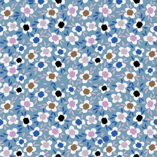 Jersey Blümchen Ella auf Hellem Rauchblau