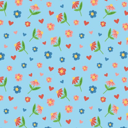 Jersey Blümlein & Herzen auf Helltürkis