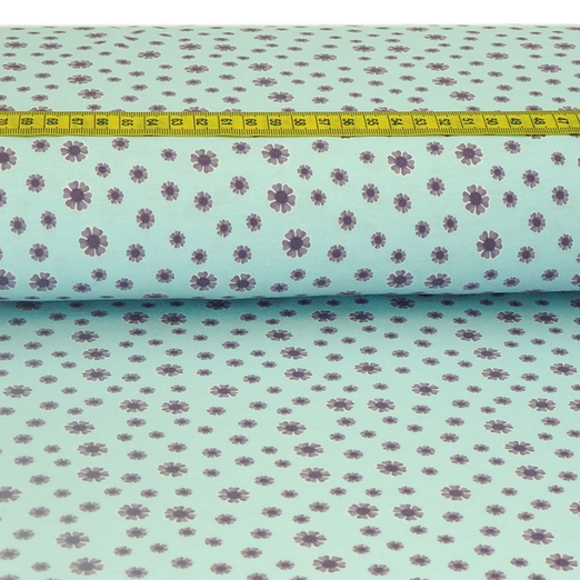 Jersey Kleine Margeriten Lila auf Hellblau Jersey Kleine Margeriten Lila auf Hellblau