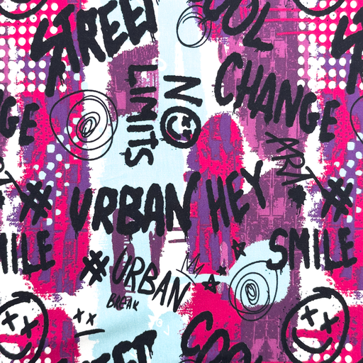 Jersey Graffiti auf Streifen Pink/Lila Jersey Graffiti auf Streifen Pink/Lila