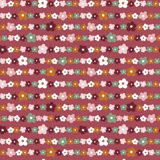 Jersey Blumenschnur auf Dunkelrot BIO Jersey Blumenschnur auf Dunkelrot BIO