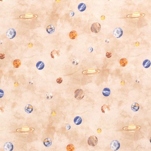Jersey Bunte Planeten auf Hellbeige Digital Jersey Bunte Planeten auf Hellbeige Digital
